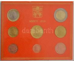 Vatikán 2016. 1c-2E (8xklf) forgalmi sor eredeti karton dísztokban T:UNC a tokon kis sérülés Vatican 2016. 1 Cent - 2 Euro (8xdiff) coin set in original cardboard case C:UNC small damage on the case