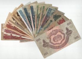 15db-os vegyes pengő, forint bankjegy tétel, közte 1930. 20P, 1949. 100Ft T:F-G ragasztások, anyaghi...