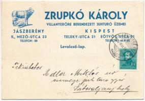 1936 Zrupkó Károly villanyerőre berendezett juhtúró üzemei reklám. Jászberény, Mező utca 23.