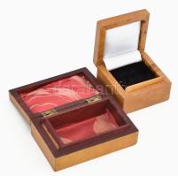 2 darab retro fa ékszerdoboz, kopással, h: 6-10 cm