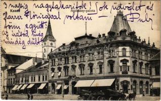 1916 Kassa, Kosice; Andrássy palota, Varga, Gilany, Migály Sándor, Gaál Gyula és Fia üzlete. Varga Bertalan kiadása / palace, shops (fa)