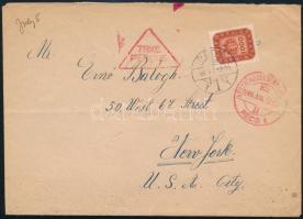 1946 (18. díjszabás) Levél vegyes bérmentesítéssel: 1000 Milpengő bélyeggel és készpénzes bérmentesítéssel New Yorkba "PÉCS" / Cover with 1000MP + handwritten mixed franking to New York