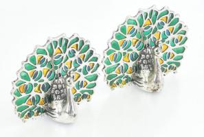 Ezüst(Ag) páva, 2 db, jelzett, 4×4,5 cm, bruttó: 38,7 g