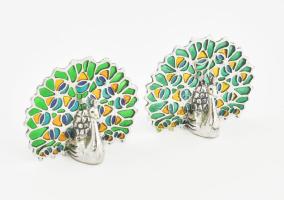 Ezüst(Ag) páva, 2 db, jelzett, 4×4,5 cm, bruttó: 40 g