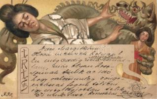 1899 Japanese lady with dragon litho