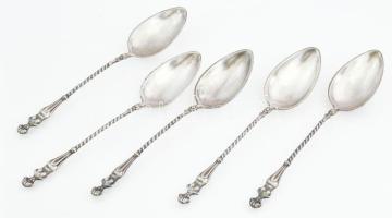 Ezüst(Ag) mokkás kanál, 5 db, jelzett, h: 11 cm, nettó: 50,6 g