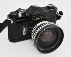 Asahi Pentax Spotmatic fényképezőgép Carl Zeiss Jena Flektogon 4/25 objektívvel, tokjában, kopott