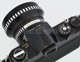 Asahi Pentax Spotmatic fényképezőgép Carl Zeiss Jena Flektogon 4/25 objektívvel, tokjában, kopott