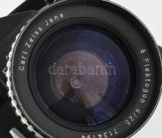 Asahi Pentax Spotmatic fényképezőgép Carl Zeiss Jena Flektogon 4/25 objektívvel, tokjában, kopott