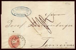 1866 5kr távolsági levélen "PANCSOVA" - "TEMESVÁR", 5kr on cover