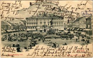 Arad, Szabadság tér, piac, üzletek. Kerpel Izsó kiadása / square, market, shops (ragasztónyom / glue marks)