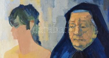 Török Gyula (-): Két modell, 1980. Olaj, vászon, jelezve jobbra lent. Hátoldalán autográf felirattal...