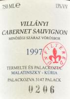 1997 Malatinszky Kúria Villányi Cabernet Sauvignon 1997, unfiltered, számozott (0206./3147). Pincébe...