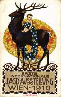 1910 I. Internationale Jagd-Ausstellung Wien / Első bécsi nemzetközi vadászati kiállítás reklámlapja / 1st International Hunting Expo in Vienna. Art Nouveau advertisement s: H. Kalmsteiner (apró szakadás / tiny tear)