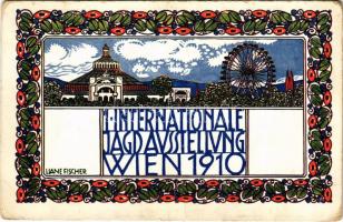 1910 I. Internationale Jagd-Ausstellung Wien / Első bécsi nemzetközi vadászati kiállítás reklámlapja / 1st International Hunting Expo in Vienna. Art Nouveau advertisement s: Liane Fischer (EK)