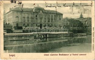 Lugos, Lugoj; Liceul Coriolan Brediceanu si Teatru Comunal / Gimnázium, Színház / grammar school, theatre (EK)