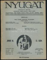 1921 A Nyugat XIV: évf. 12. szám. a tartalomból: Kuncz Aladár: Rénan, Karinthy Frigyes: H. G. Wells, Tersánszky: Rossz szomszédok. Emellett még Hevesy Iván ,Király György és mások írásaival. Javított gerinccel, jó állapotban