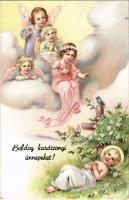 1941 Boldog karácsonyi ünnepeket! Angyalok / Christmas greeting, angels. litho (EK)