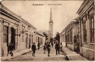 1917 Érsekújvár, Nové Zámky; Széchenyi utca. Vasúti levelezőlapárusítás 190. / street (szakadás / tear)