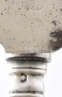 Ezüst(Ag) nyelű halas kés, jelzett, h: 26 cm, pengéjén rozsdafoltokkal, bruttó: 96,2 g