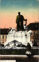 1917 Nagybecskerek, Zrenjanin, Veliki Beckerek; Kiss Ernő aradi vértanú szobra (1919-ben felrobbantották). Almásy Elek kiadása / monument, statue (demolished in 1919)