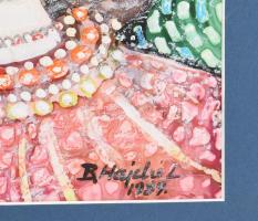 B. Hajdú László (1926-1998): Női portré. Vegyes technika, papír, jelezve jobra lent. Dekoratív faker...