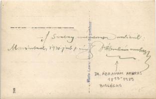 1931 Dr. Ábrahám Ambrus (1893-1989) zoológus, 1917-ben pappá szentelték, saját kezű sorai és aláírás...