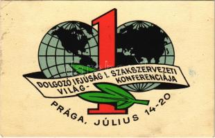 1958 Dolgozó Ifjúság I. Szakszervezeti Világkonferenciája, Prága. Képzőművészeti Alap Kiadóvállalat / 1st World Conference of the Working Youth Union in Praha (Prague) (EB)