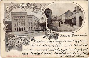 1902 Mostar, Gymnasium, Hauptstrasse / grammar school, main street. Art Nouveau, floral (tear)