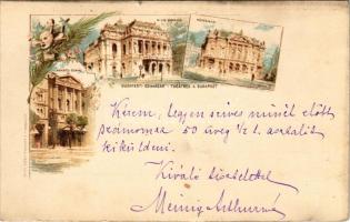 1898 (Vorläufer) Budapest, Ezredéves Országos Kiállítás, Budapesti színházak, Nemzeti Színház, Népszínház, M. kir. Operaház. litho barna 2 Kr. Ga. s: Cserna (kis szakáds / small tear)