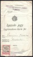 1916 Fényképes igazolójegy háztartásbeli asszony számára katonai fia meglátogatása okán