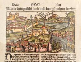1497 Ősnyomtatvány, Egy képzeletbeli magyar város látképe valamint alatta és a hátoldalán Magyarorsz...