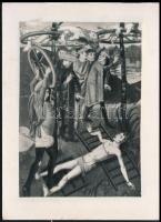 Kerékbetörés, magyarországi oltárkép 1500-ból, reprodukciós fotó kartonra ragasztva, hátoldalon feliratozva, 16×11 cm