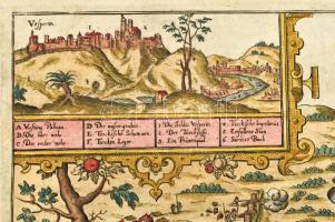 1593 Várpalota és Veszprém ostromának színezett rézmetszetű látképe. Johann Sibmacher munkája az ,,O...