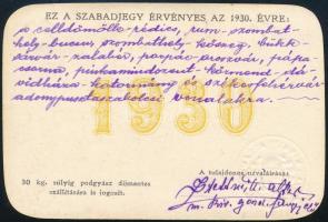 1930 MÁV szabadjegy I. osztály