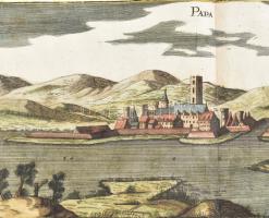 1684 Pápa város színezett rézmetszetű látképe megjelent: Wagner, J. Ch.: Delineatio Proviciarum Pann...
