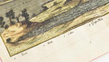 1684 Pápa város színezett rézmetszetű látképe megjelent: Wagner, J. Ch.: Delineatio Proviciarum Pann...