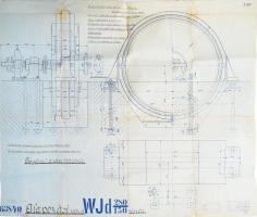 1910 Siemens-Schuckert Művek Pozsony motorgenerátor tervrajza, szakadással, 70×84 cm