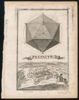 ca 1700 Presnitz - Berzence várának látképe. rézmetszet megjelent: Birckenstein/Pürckenstein, Anthon Ernst Burckhard von: Auslesener Anfang zu denen höchst=nützlichen Matematischen Wissenschaften...Sammt einem Anhang oder Beschreibung, Derer...Ungarischen Städten... Augspurg, 1731, Mertz und Mayer. 100x160 mm