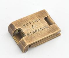 Hutter és Schrantz réz szövőipari szövetsűrűség vizsgáló, tokjában, csukva cca 2.5x2 cm