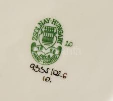 Hollóházi németjuhász + bonbonier + Zsolnay pillangó mintás tálka d: 12 cm, jelzett, néhol kopással,...