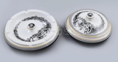 Hollóházi Jurcsák László által tervezett bonbonier és hamuzó, jelzett, kopással, d: 15-17 cm