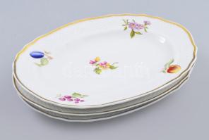 Hollóházi 3 darab kínálótál, Erika, Sophie és Hajnalka mintákkal, jelzett, hibátlan, cca 23x17 cm