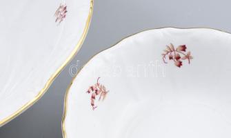 Zsolnay virágmintás kompótos szett, jelzett, kopással, teljes, d: 13-25 cm