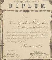 1878 Worms a. Rhein, sörfőző diploma, Wormser Brauer-Academie díszes, litografált oklevele, Gustav S...