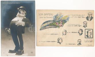 22 db RÉGI francia politikai propaganda képeslap, vegyes minőségben, gúnyrajzok / 22 pre-1945 French...