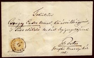 1864 15kr távolsági levélborítékon / 50 cover TRENCHIN - PEST