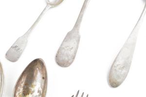 Antik ezüst (Ag) kiskanalak, nagykanalak, villa, 13 latos tisztaságjellel, klf mestejegyekkel, össz ...