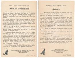 23 db RÉGI nyomtatvány: Francia gyarmatok térképekkel, hátoldalon leírásokkal / 23 pre-1945 cards wi...