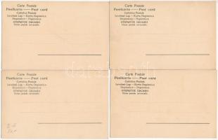 D' schwäb'sche Eise'bahne - 4 db 1905 előtti humoros litho képeslap a sváb vasutasokr...